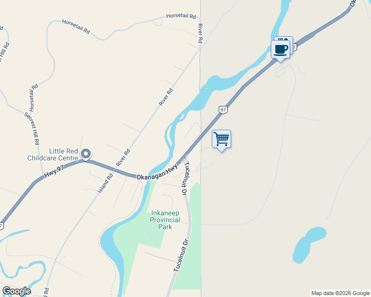 map of restaurants, bars, coffee shops, grocery stores, and more near 8102 Highway 97 in Oliver