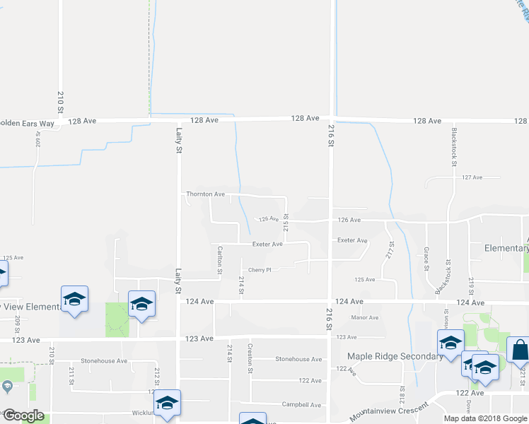 map of restaurants, bars, coffee shops, grocery stores, and more near 21475 126 Avenue in Maple Ridge