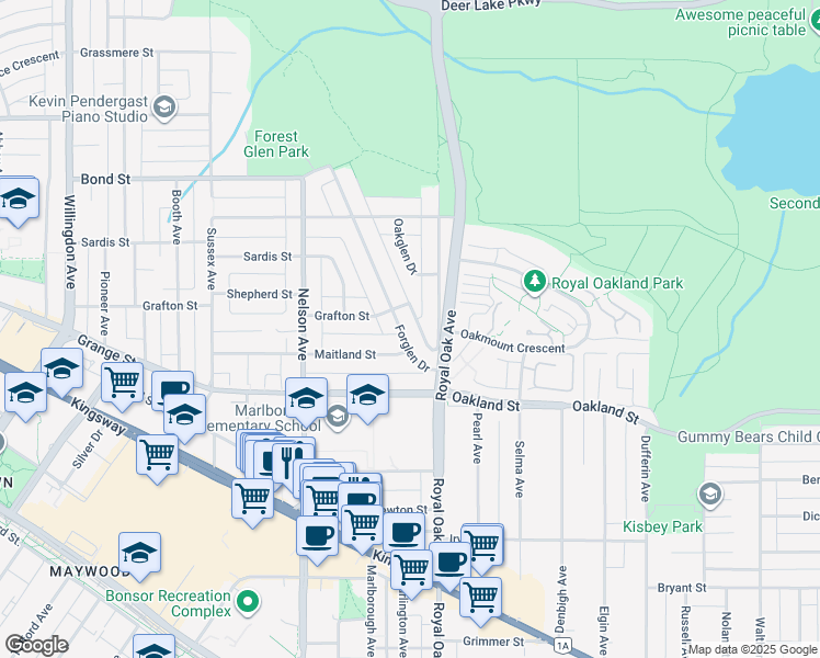 map of restaurants, bars, coffee shops, grocery stores, and more near 5852 Forglen Drive in Burnaby