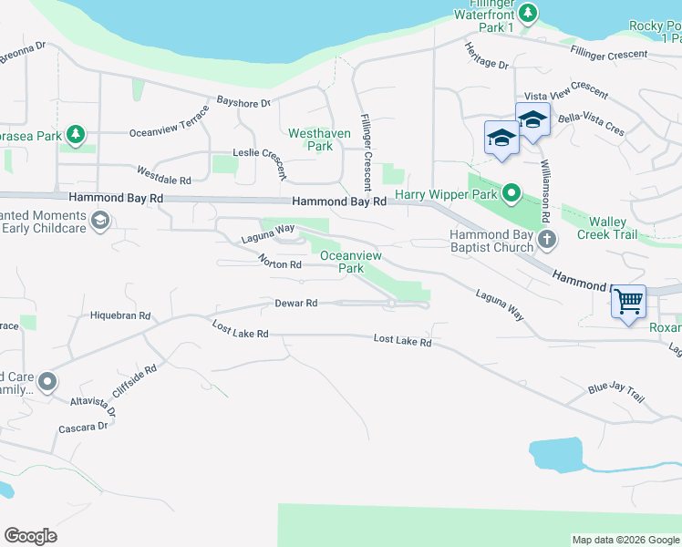 map of restaurants, bars, coffee shops, grocery stores, and more near 100 Royal Pacific Way in Nanaimo