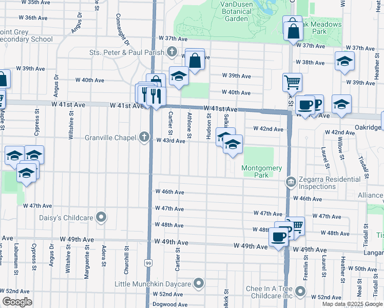 map of restaurants, bars, coffee shops, grocery stores, and more near 5968 Athlone Street in Vancouver