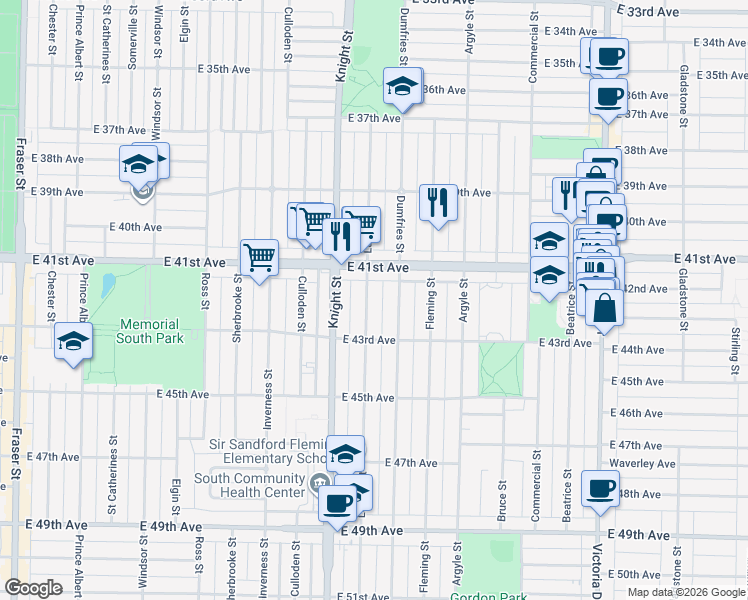 map of restaurants, bars, coffee shops, grocery stores, and more near 5808 Lanark Street in Vancouver