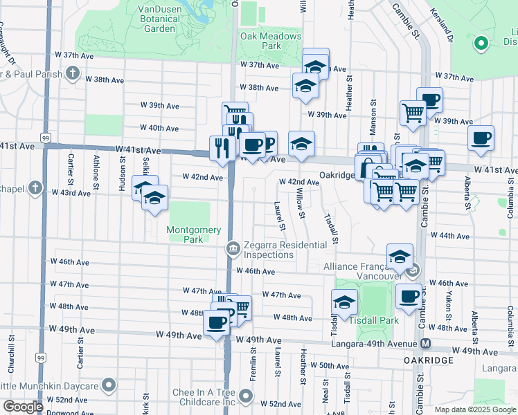 map of restaurants, bars, coffee shops, grocery stores, and more near 5912 Fremlin Street in Vancouver