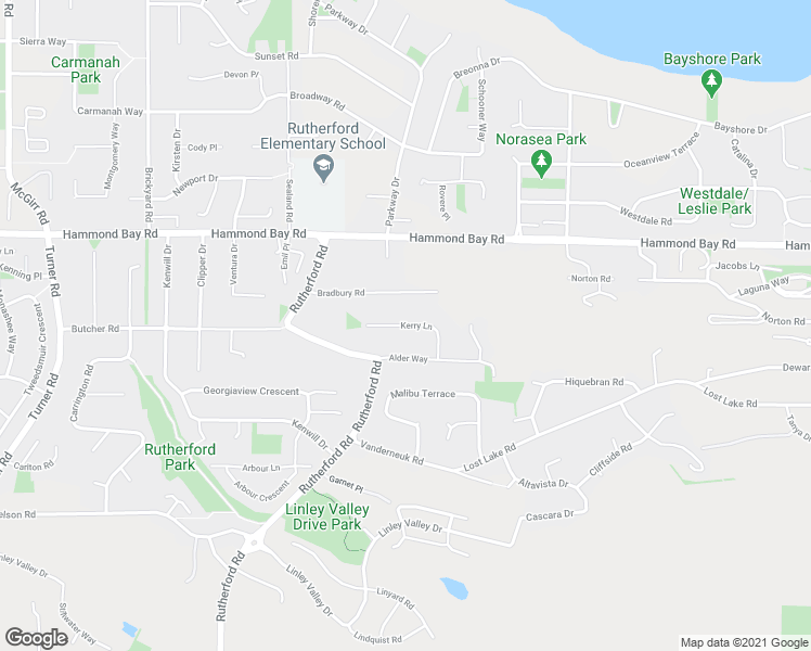 map of restaurants, bars, coffee shops, grocery stores, and more near Kerry Lane in Nanaimo