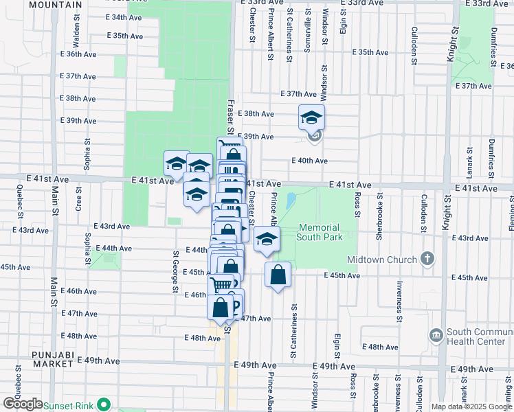 map of restaurants, bars, coffee shops, grocery stores, and more near 5814 Chester Street in Vancouver