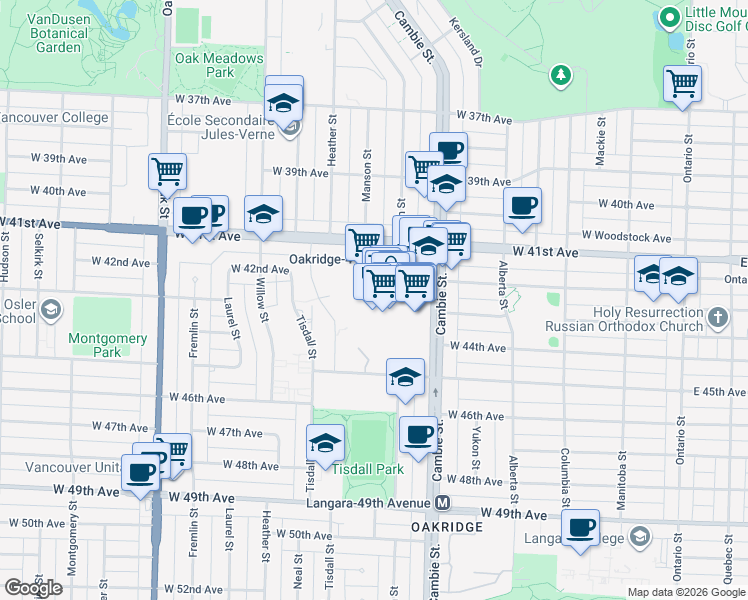 map of restaurants, bars, coffee shops, grocery stores, and more near 8307 French Street in Vancouver