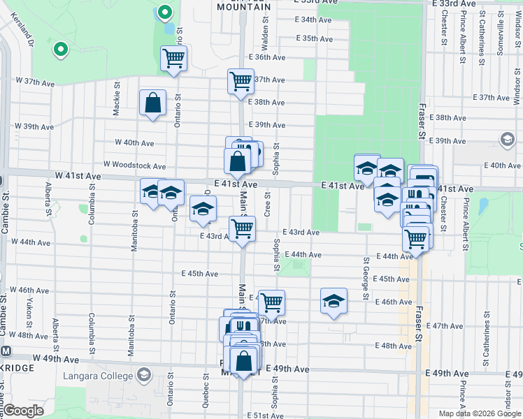 map of restaurants, bars, coffee shops, grocery stores, and more near in Vancouver