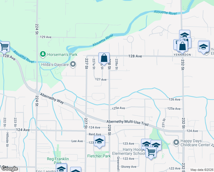 map of restaurants, bars, coffee shops, grocery stores, and more near 22731 Balabanian Circle in Maple Ridge