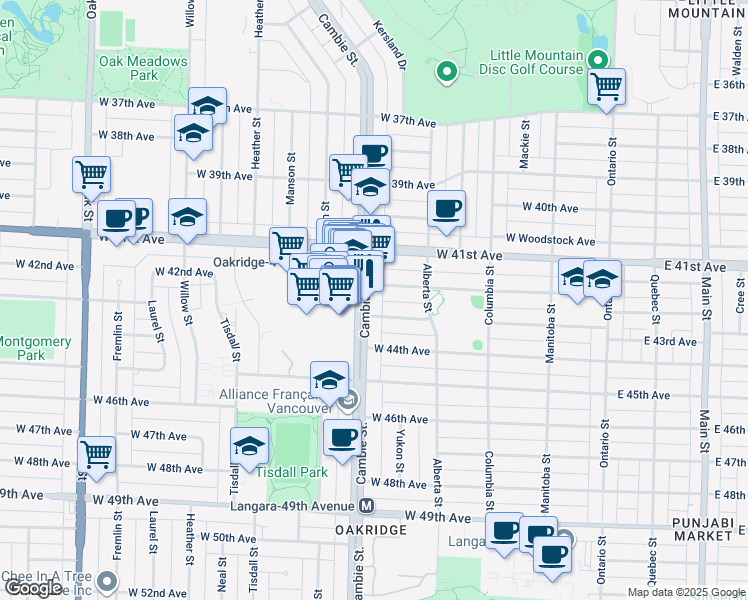 map of restaurants, bars, coffee shops, grocery stores, and more near in Vancouver