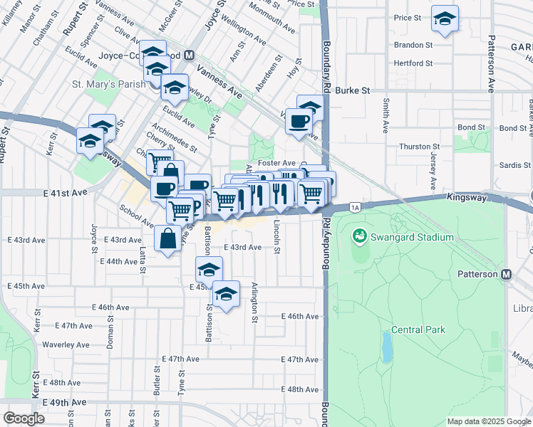 map of restaurants, bars, coffee shops, grocery stores, and more near 3575 British Columbia 99 Alternate in Vancouver