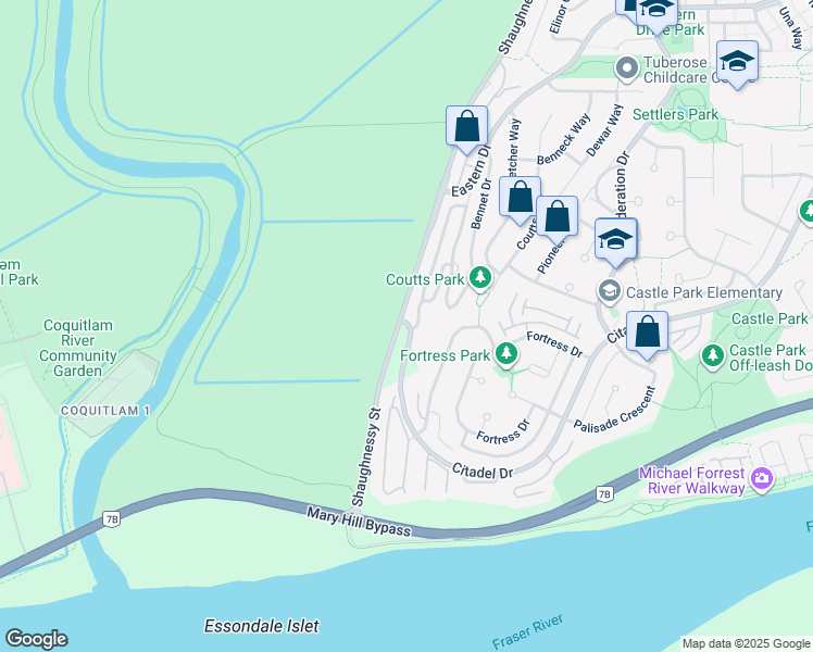 map of restaurants, bars, coffee shops, grocery stores, and more near 1103 O'Flaherty Gate in Port Coquitlam