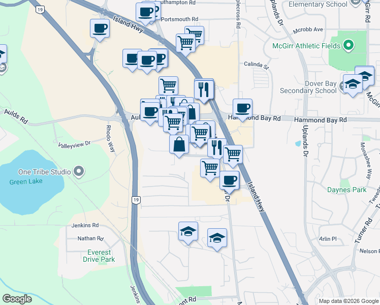 map of restaurants, bars, coffee shops, grocery stores, and more near 6540 Metral Drive in Nanaimo