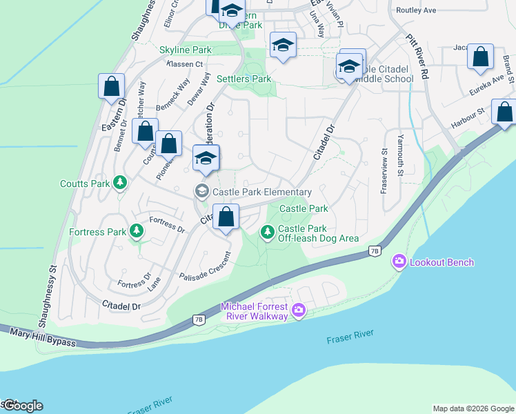 map of restaurants, bars, coffee shops, grocery stores, and more near 920 Citadel Drive in Port Coquitlam