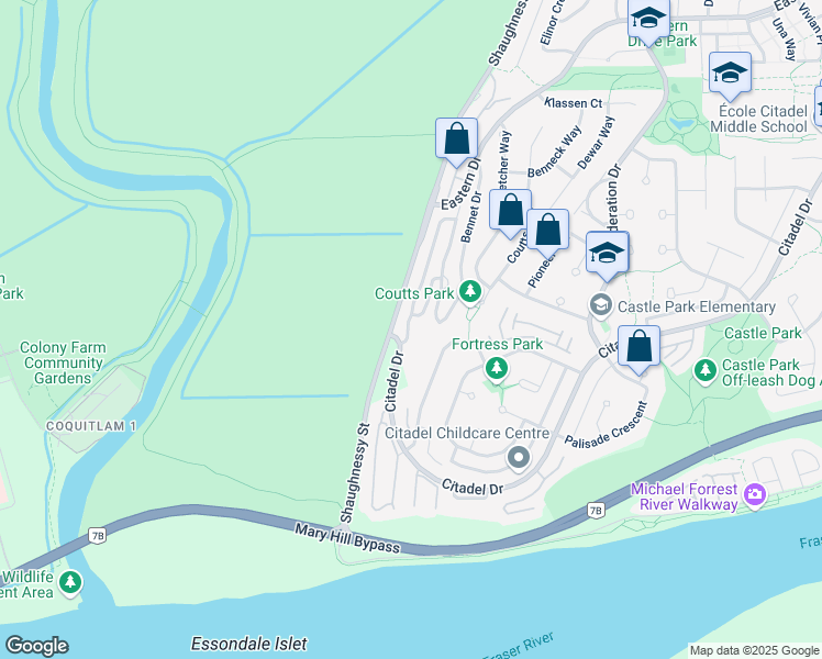 map of restaurants, bars, coffee shops, grocery stores, and more near 1102 O'Flaherty Gate in Port Coquitlam
