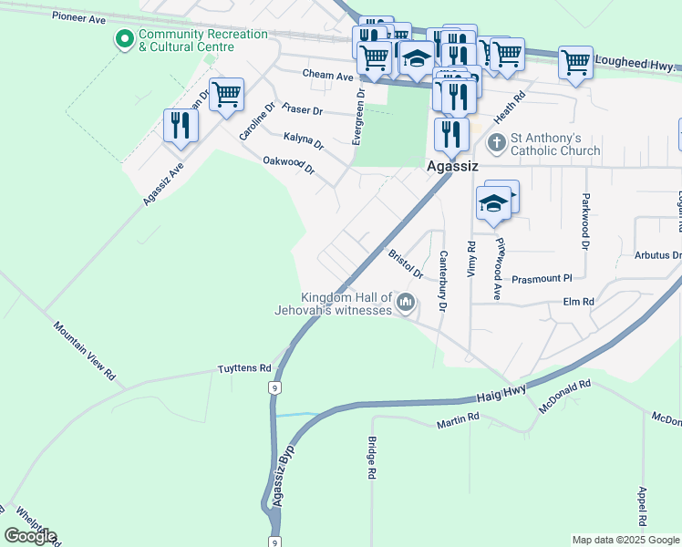 map of restaurants, bars, coffee shops, grocery stores, and more near 1510 MacKay Crescent in Agassiz