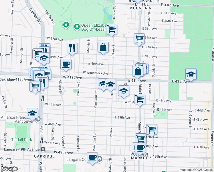 map of restaurants, bars, coffee shops, grocery stores, and more near in Vancouver