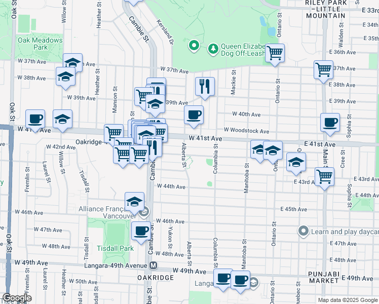 map of restaurants, bars, coffee shops, grocery stores, and more near in Vancouver