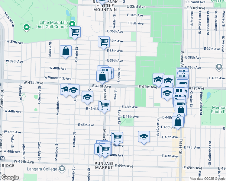 map of restaurants, bars, coffee shops, grocery stores, and more near 5749 Cree Street in Vancouver