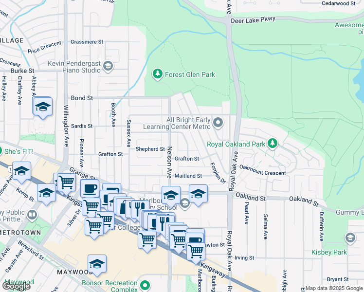 map of restaurants, bars, coffee shops, grocery stores, and more near 5681 Sardis Crescent in Burnaby