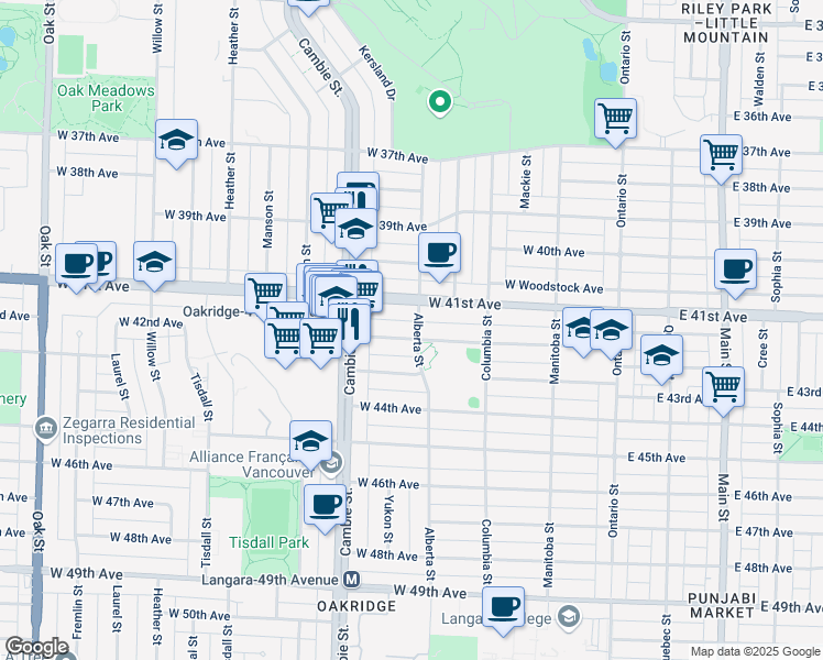 map of restaurants, bars, coffee shops, grocery stores, and more near in Vancouver