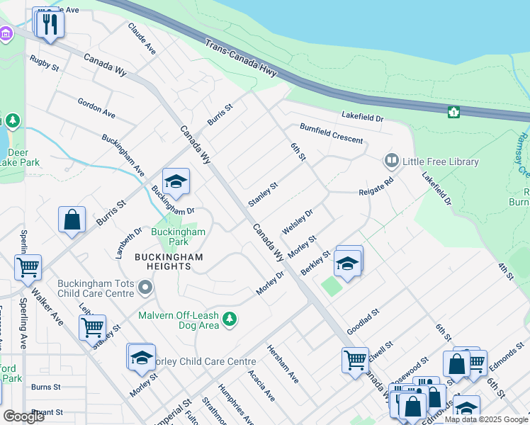 map of restaurants, bars, coffee shops, grocery stores, and more near 7753 Hazelmere Street in Burnaby