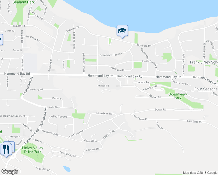 map of restaurants, bars, coffee shops, grocery stores, and more near 5523 Norton Rd in Nanaimo