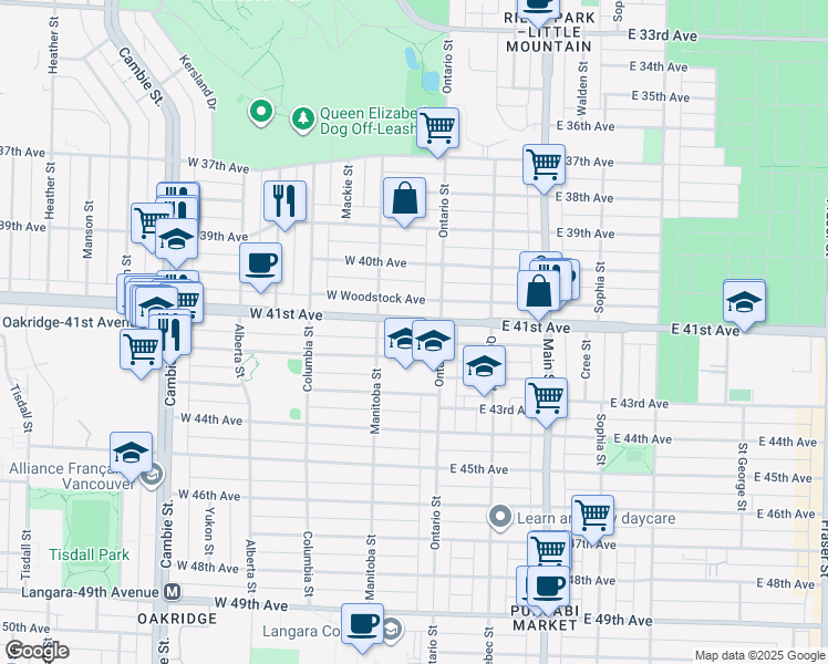 map of restaurants, bars, coffee shops, grocery stores, and more near in Vancouver