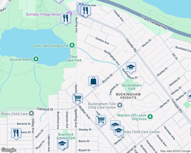 map of restaurants, bars, coffee shops, grocery stores, and more near 7488 Whelen Court in Burnaby