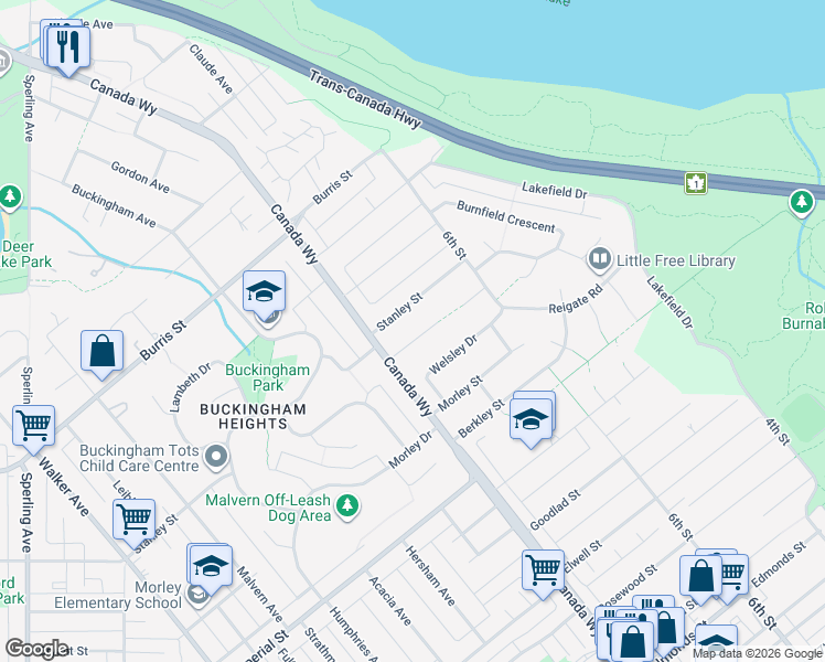 map of restaurants, bars, coffee shops, grocery stores, and more near 7763 Hazelmere Street in Burnaby