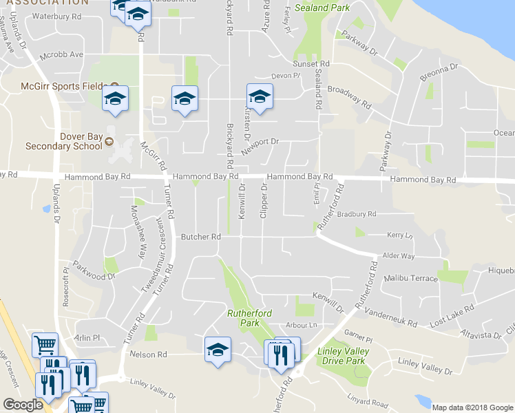 map of restaurants, bars, coffee shops, grocery stores, and more near 5555 Clipper Drive in Nanaimo