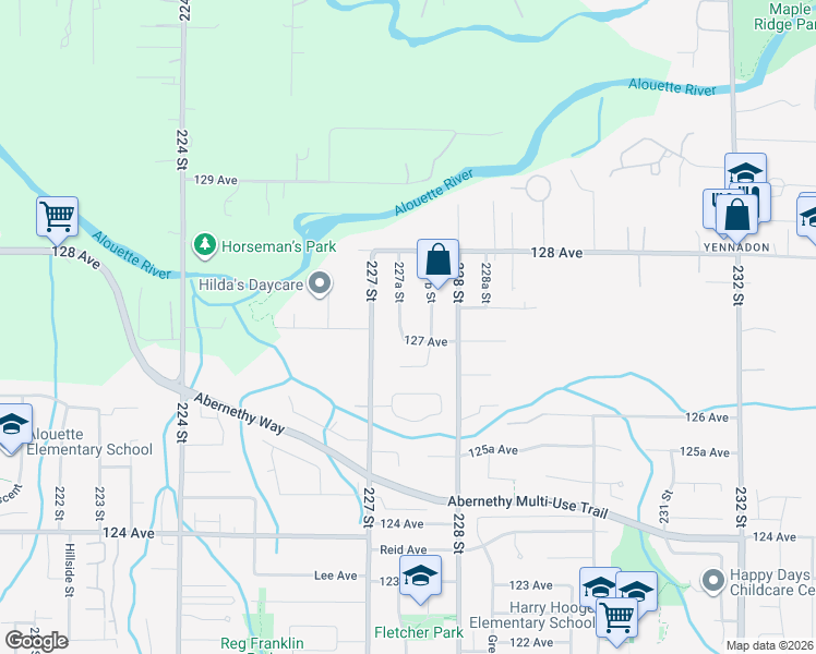 map of restaurants, bars, coffee shops, grocery stores, and more near 12712 227A Street in Maple Ridge
