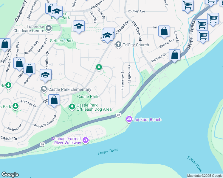 map of restaurants, bars, coffee shops, grocery stores, and more near 1140 Castle Crescent in Port Coquitlam