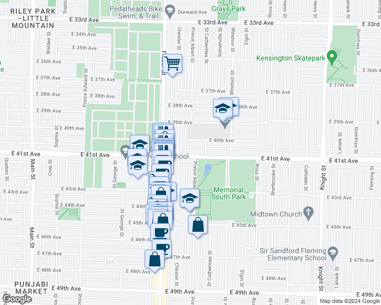 map of restaurants, bars, coffee shops, grocery stores, and more near 783 East 41st Avenue in Vancouver