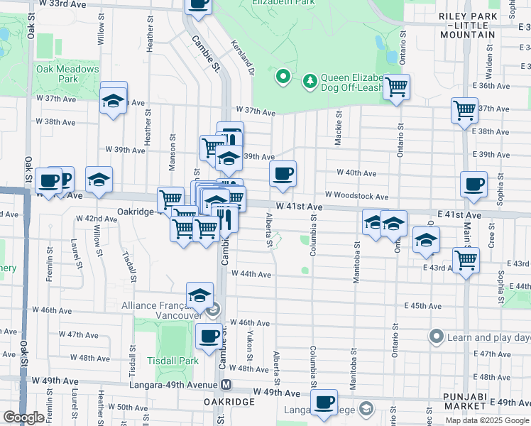 map of restaurants, bars, coffee shops, grocery stores, and more near in Vancouver