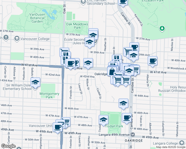 map of restaurants, bars, coffee shops, grocery stores, and more near in Vancouver