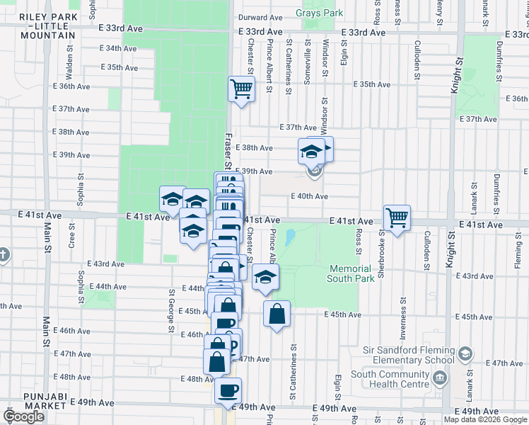 map of restaurants, bars, coffee shops, grocery stores, and more near in Vancouver