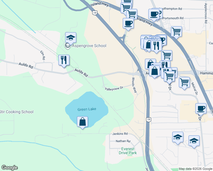 map of restaurants, bars, coffee shops, grocery stores, and more near 6648 Valleyview Drive in Nanaimo