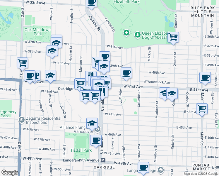 map of restaurants, bars, coffee shops, grocery stores, and more near in Vancouver