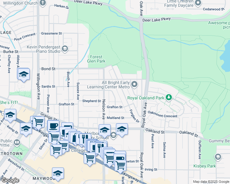 map of restaurants, bars, coffee shops, grocery stores, and more near 5640 Sardis Crescent in Burnaby
