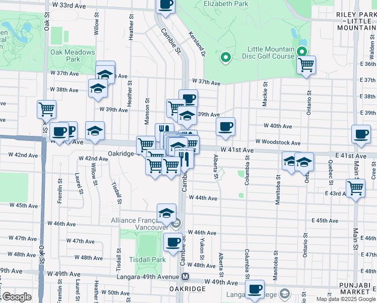 map of restaurants, bars, coffee shops, grocery stores, and more near 5710 Cambie Street in Vancouver