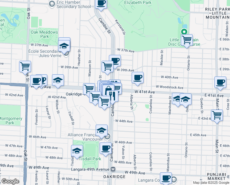 map of restaurants, bars, coffee shops, grocery stores, and more near in Vancouver