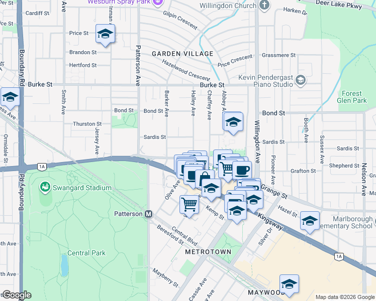 map of restaurants, bars, coffee shops, grocery stores, and more near 5685 Halley Avenue in Burnaby