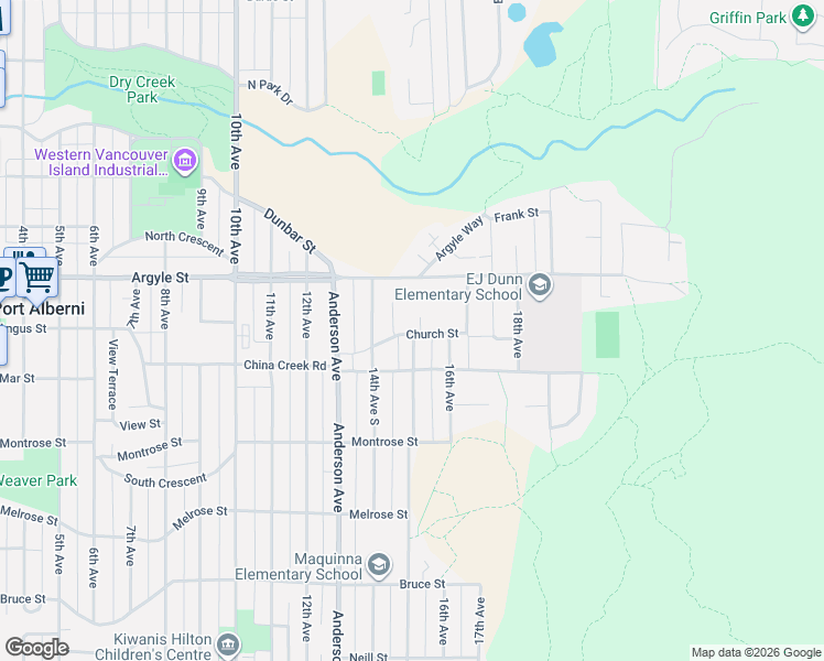 map of restaurants, bars, coffee shops, grocery stores, and more near 2986 15th Avenue South in Port Alberni