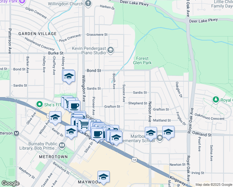 map of restaurants, bars, coffee shops, grocery stores, and more near 5662 Booth Avenue in Burnaby