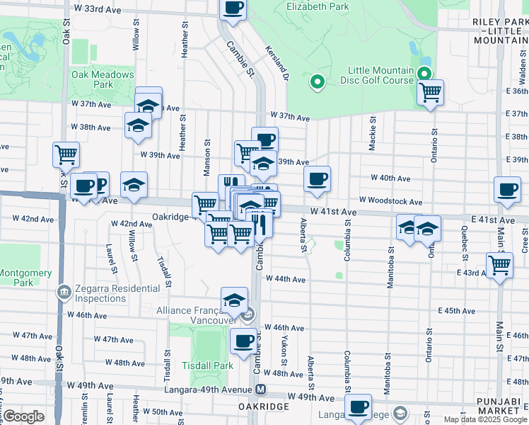 map of restaurants, bars, coffee shops, grocery stores, and more near 5710 Cambie Street in Vancouver