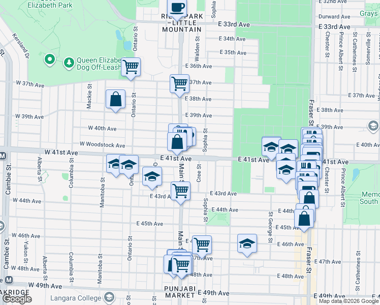 map of restaurants, bars, coffee shops, grocery stores, and more near in Vancouver