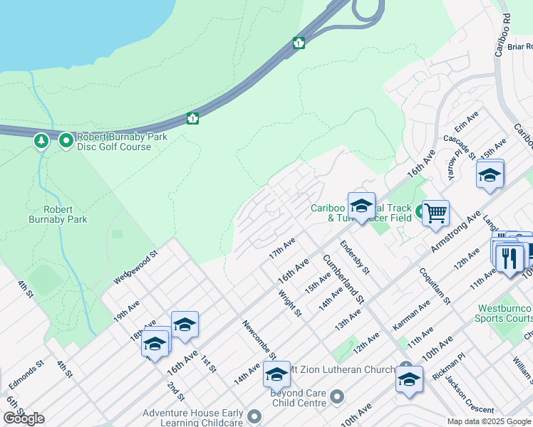 map of restaurants, bars, coffee shops, grocery stores, and more near 8415 Cumberland Place in Burnaby