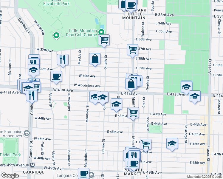 map of restaurants, bars, coffee shops, grocery stores, and more near in Vancouver