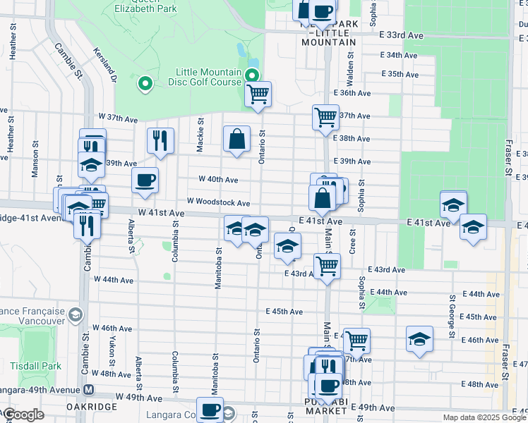map of restaurants, bars, coffee shops, grocery stores, and more near in Vancouver