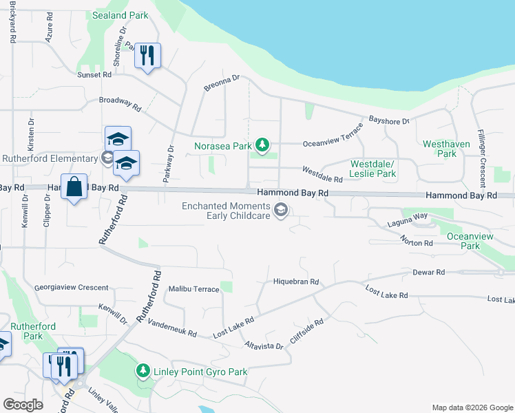 map of restaurants, bars, coffee shops, grocery stores, and more near 5641 Hammond Bay Road in Nanaimo